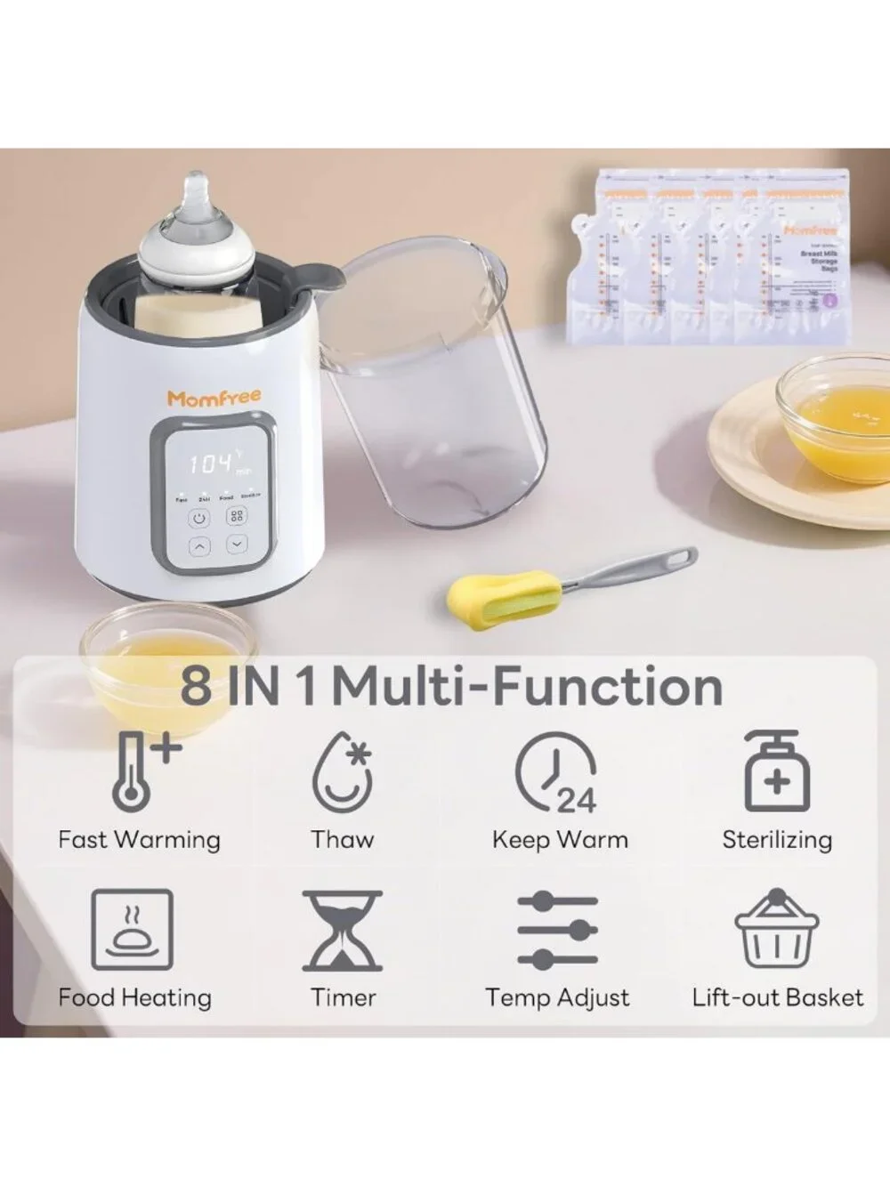 8-in-1 Fast Baby Bottle Warmer | Multifunctional for Breastmilk & Formula, Auto
